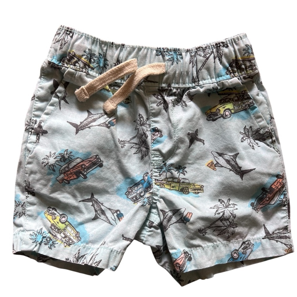 Children’s Place Blue Beach Print Drawstring Shorts | 12-18M